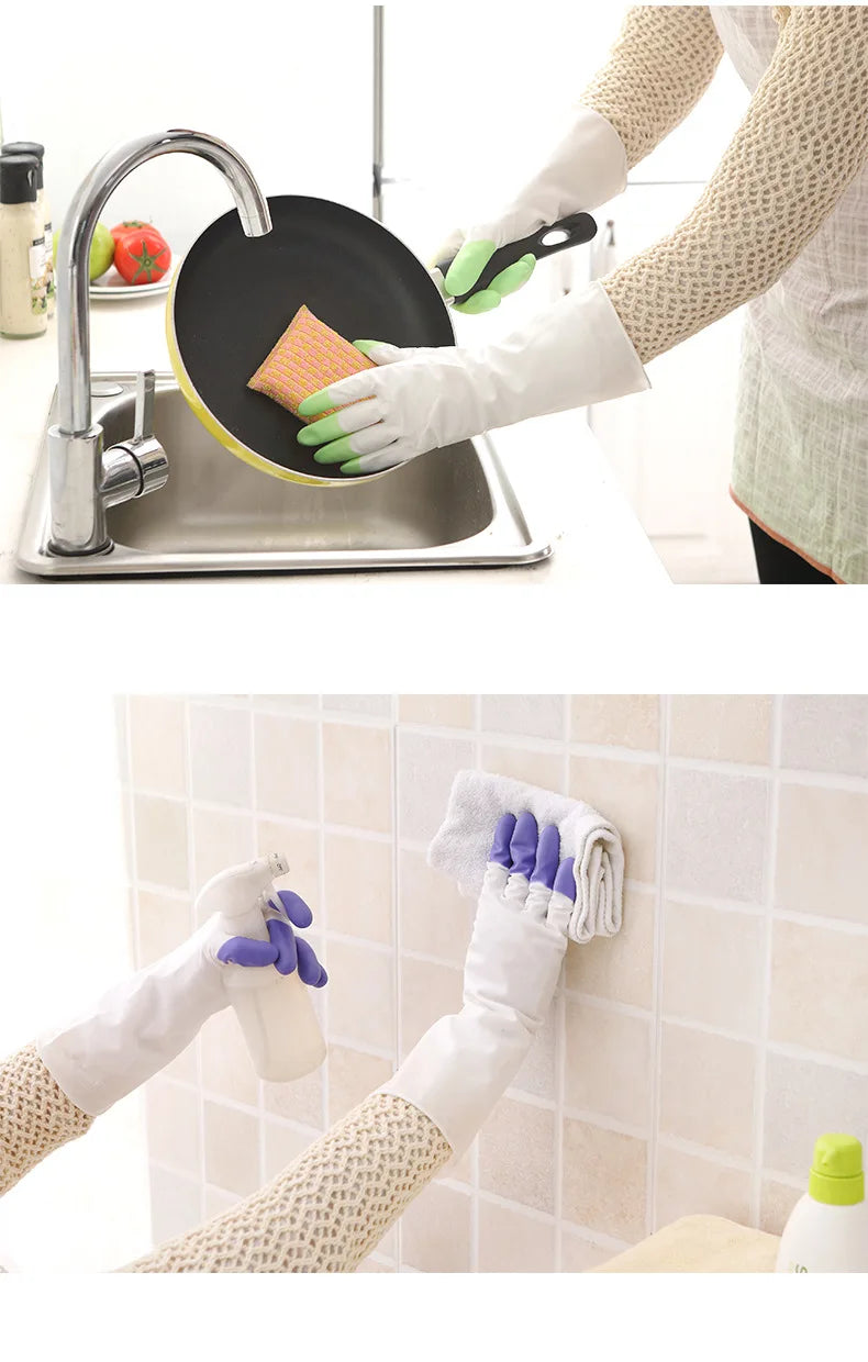 1 Pair Kitchen Household Gadgets Dish Washing Tools Soft Scrubber Rubber Dishwashing Gloves Kitchen Cleaning Silicone Gloves