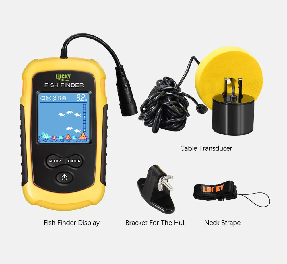 FFC1108-1 Alarm 100M Portable Sonar Fish Finders 45 degrees Sonar Coverage Echo Sounder Alarm Transducer Lake Sea Fishing