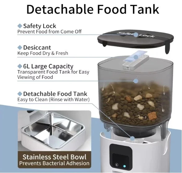 Smart Automatic Cat Feeders: WiFi Pet Feeder with APP Control for Remote Feeding, Detachable for Easy Clean, Automatic Cat Food