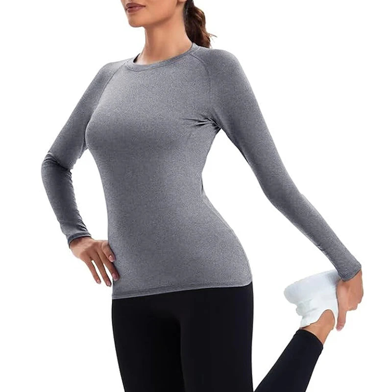 Women's Compression Shirt Athletic Yoga Running Long Sleeve T-Shirt Spring Fall Gym Workout Stretchy Baselayers Rash Guard Tops