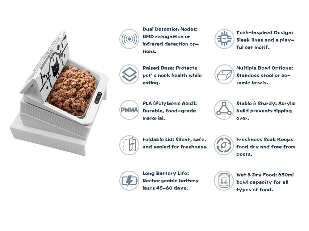 Cat Automatic Feeder Smart Infrared Auto-Opening Pet Bowl Long-lasting Energy with Sealed Lid for Home Outdoor Camping
