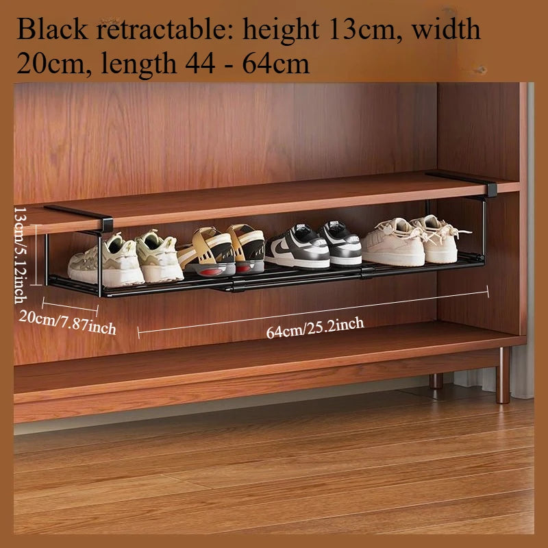 Space - Saving Adjustable Layered Shoe Rack Under - Shelf Holder with Hanging Basket for Home Cabinets