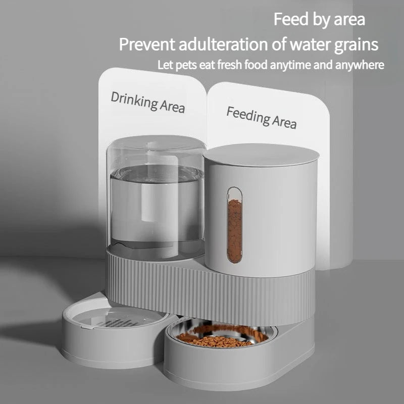 Automatic Pet Feeder and Waterer 2 in 1, Large Capacity Dry Wet Food Separate Dispenser with Timer, Smart Cat Bowl