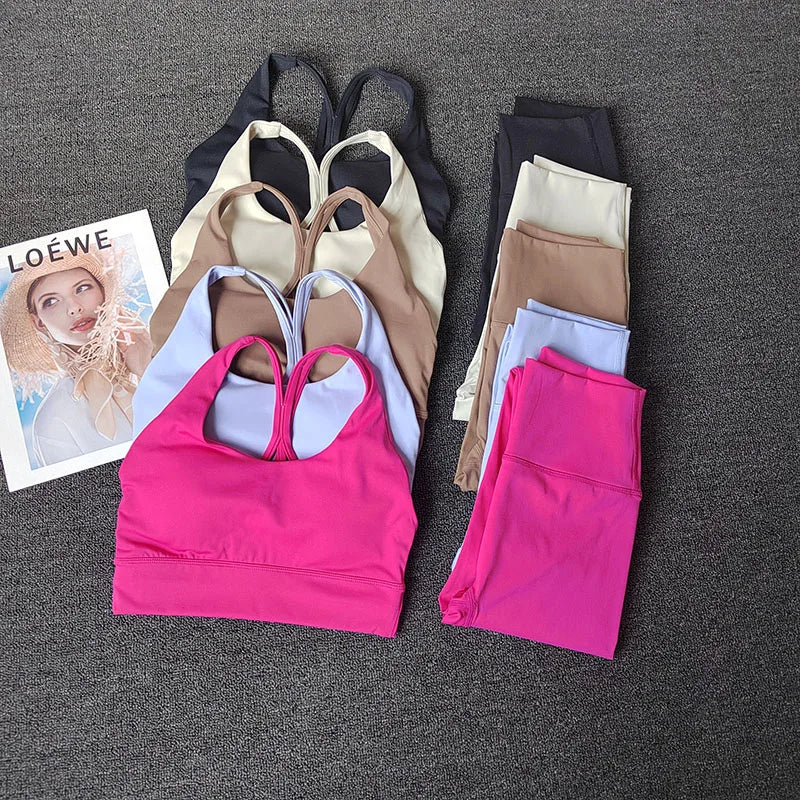 2pcs Women Seamless Yoga Set Sport Suit Gymwear Workout Clothes Gym Crop Top High Waist Legging Fitness Bra Set Sports Suits