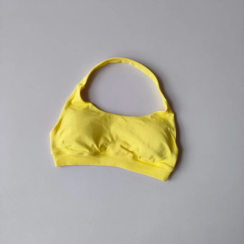 Sports Bra Women Shockproof Seamless Halter Top High Support Push-up Open Back Gym Wear Fitness Yoga Workout Underwear