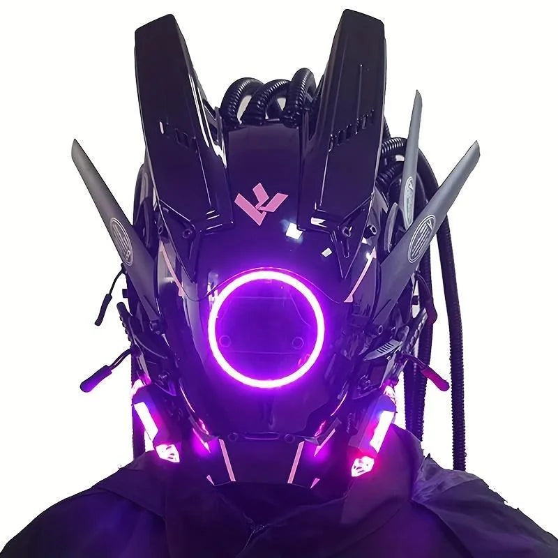 Cyber Led Helmet Mask Music-Reactive Futuristic Light-Up Face Cover Cosplay Party Club Rave Festival Usb Rechargeable Adjustable