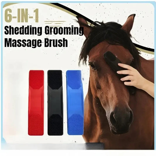 6 in 1 Horse Grooming Kit, Mane & Tail Brush, Body Massage, Cleaning, Flea & Tick Removal, Rubber Comb, Riding Brush