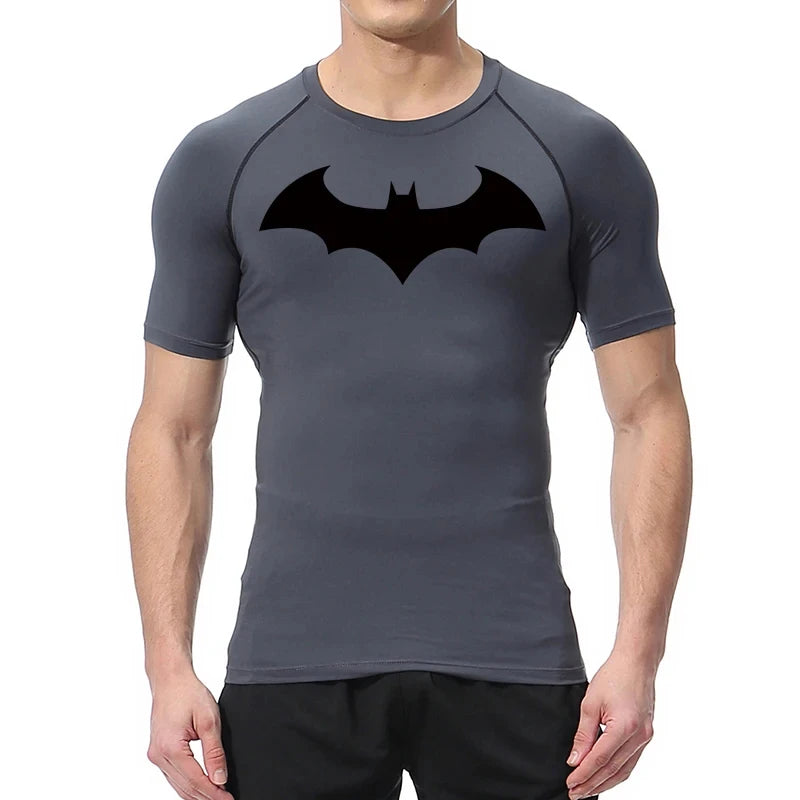 Bat Graphic Compression Shirts for Men Short Sleeve Rash Guard Gym Workout Running Tshirt Summer Athletic Quick Dry Tees Tops