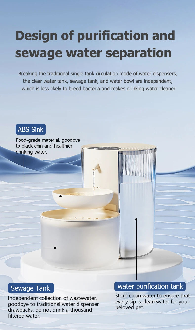 Smart Pet Water Dispenser, Wireless Cat Water Fountain, Dumping Dog Water Dispenser, Rechargeable Automatic Water Feeder