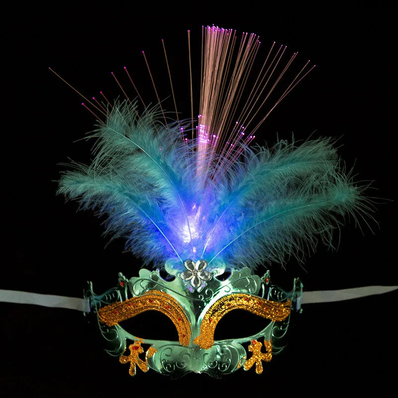 Glowing Feather LED Masks Venice Carnival Halloween Christmas Light Up Masks Masquerade Birthday Wedding Party Cosplay Costume