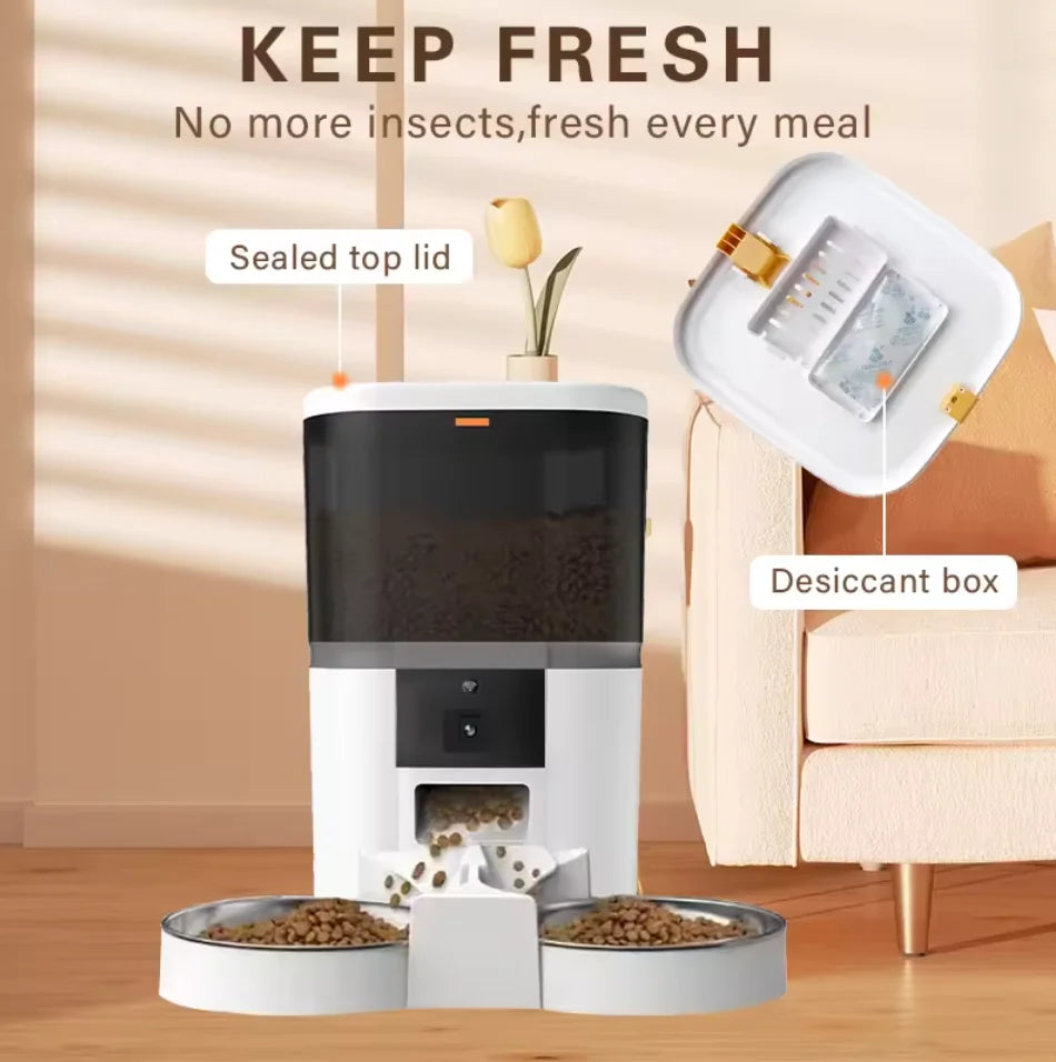 4L Smart 5v USB Automatic Cat Feeder With Camera Video Cat Dry Food Dispenser Pet Smart Voice Recorder Auto Feeder With Stainles