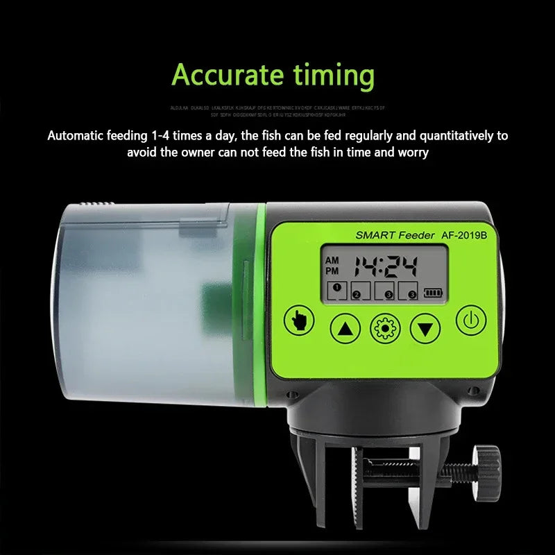 Fish Tank Feeders 200ML Timer LCD Fish Feeder for Aquarium Accessories Smart Feeding 4 Group Times Model AF-2019B