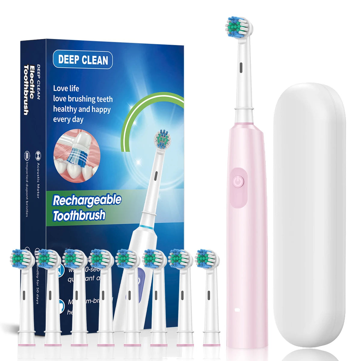 Smart Electric Toothbrush Rechargeable Tooth Brush 5 Mode Smart Timer Teeth Clean Electric Teethbrush with 8 Teethbrush Heads