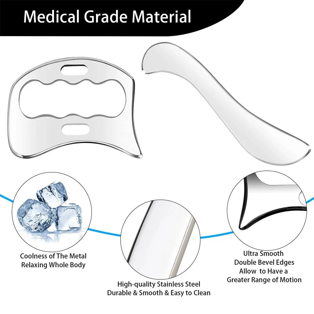 Stainless Steel Gua Sha Massage Tools Muscle Scraper Tool,Graston Tool Set for myofascial Release,Scar Tissue Massager for Back
