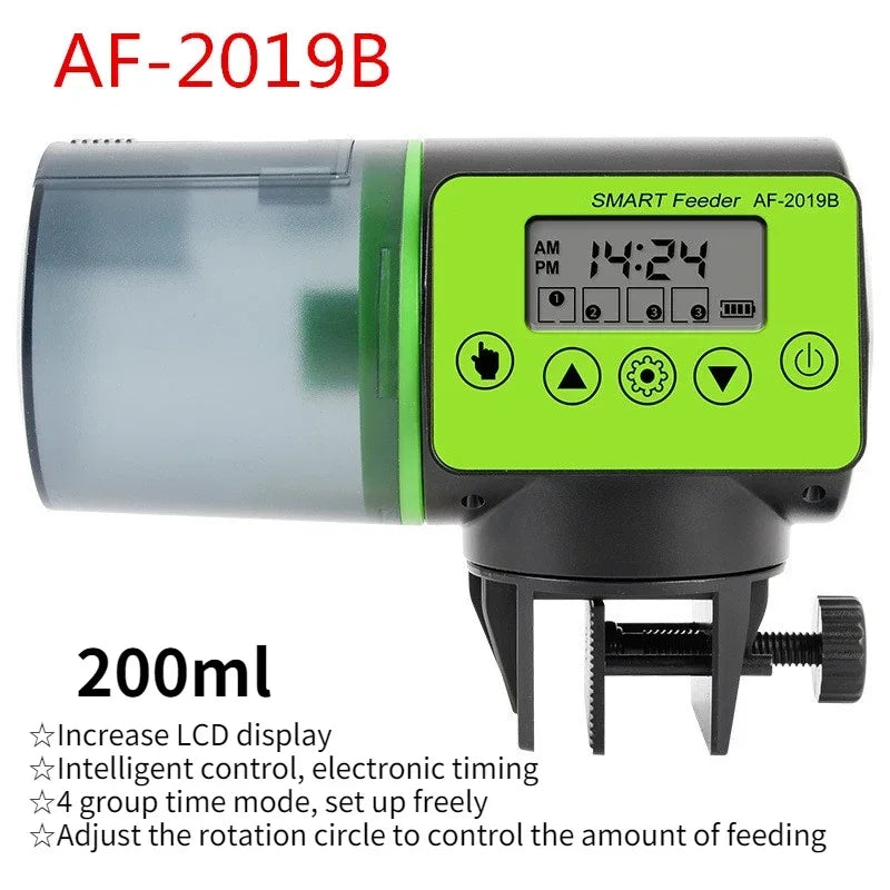 Fish Tank Feeders 200ML Timer LCD Fish Feeder for Aquarium Accessories Smart Feeding 4 Group Times Model AF-2019B