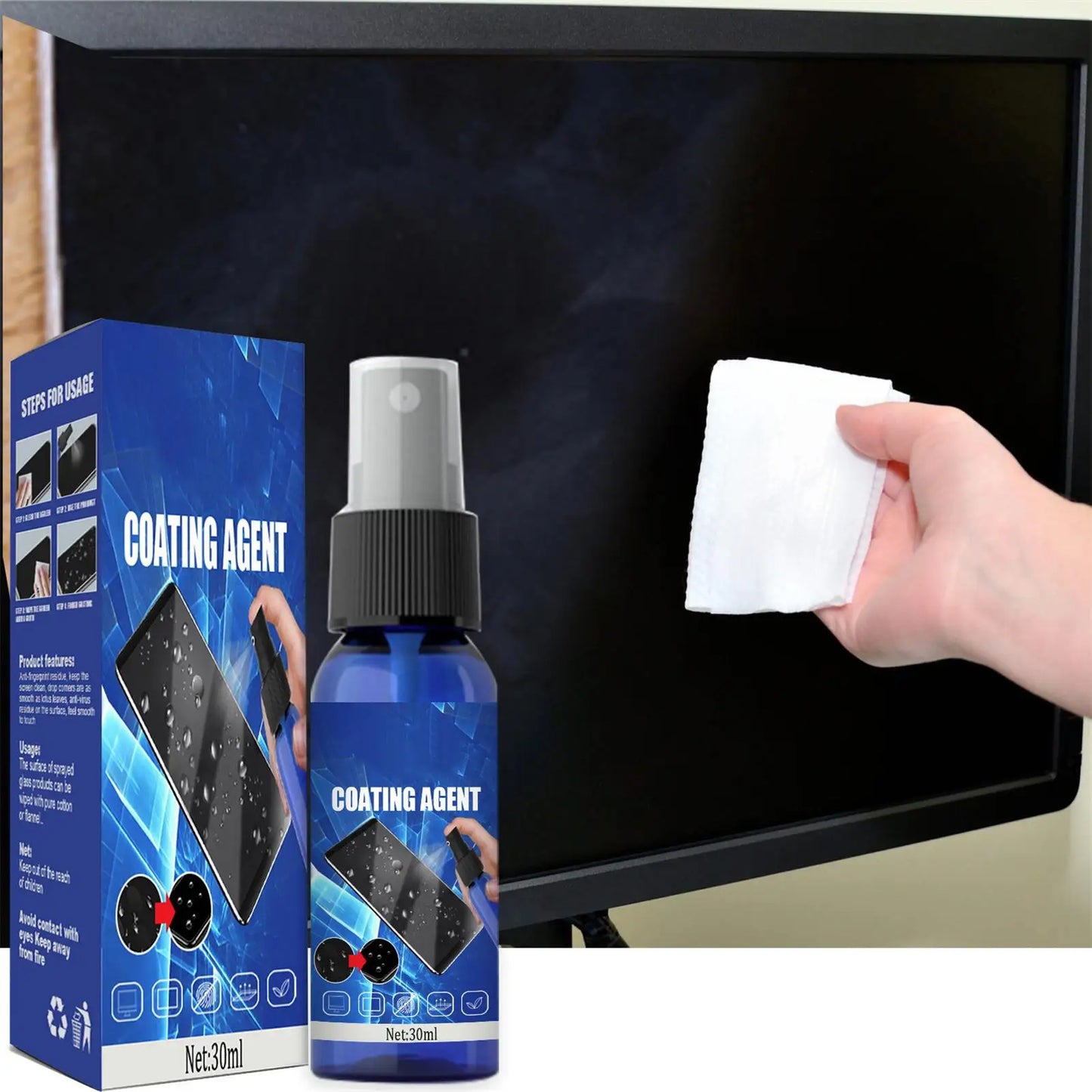 Screen Cleaner Spray Electronic Cleaning Kit Monitor Cleaner For Smart TVs Monitors & Cars Laptop Cleaner 30ml + Cleaning Cloth