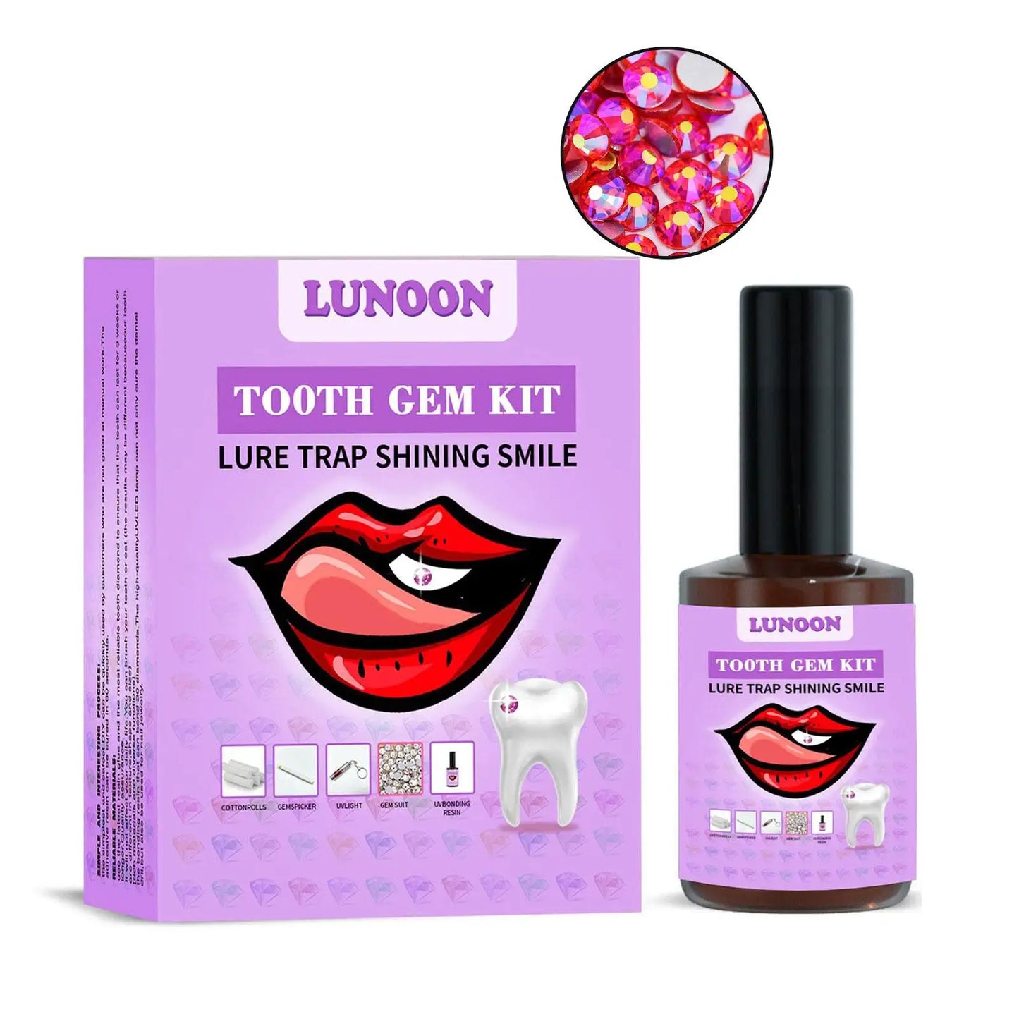 Tooth Jewelry Kit DIY Teeth Gems Kit With Glues And Light Teeth Clear Precious Stone Jewelry Decoration Glittering Tooth Gem Kit