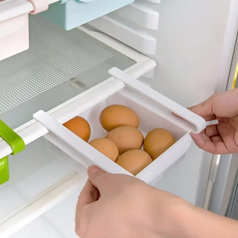 Slide Kitchen Fridge Freezer Space Saver Organizer Storage Rack Shelf Holder Kitchen Refrigerator Storage Box Food Container