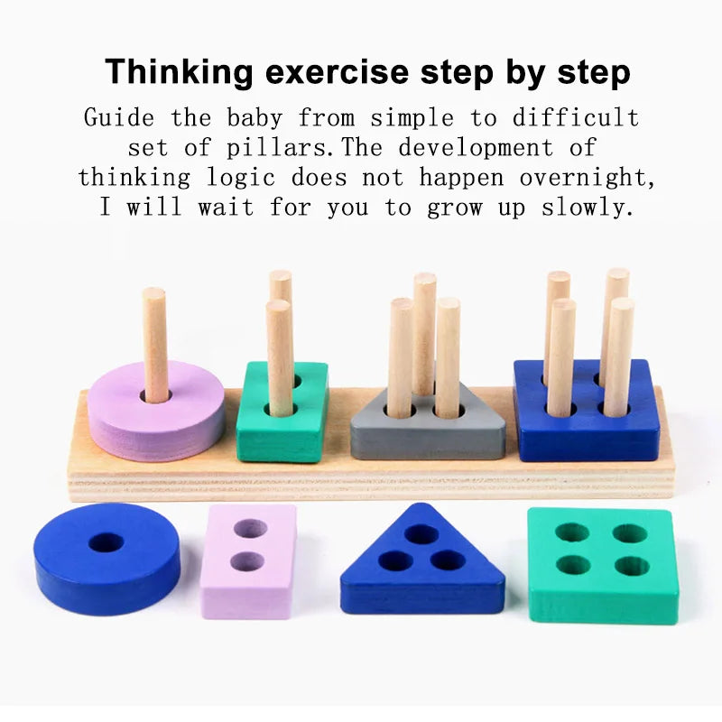 Montessori Toy Wooden Building Blocks Early Learning Educational Toys Color Shape Match Kids Puzzle Toys for Children Boys Girls