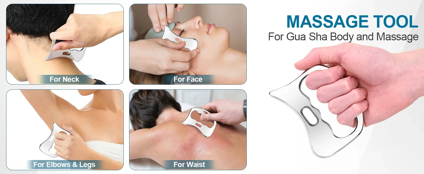 Stainless Steel Gua Sha Massage Tools Muscle Scraper Tool,Graston Tool Set for myofascial Release,Scar Tissue Massager for Back