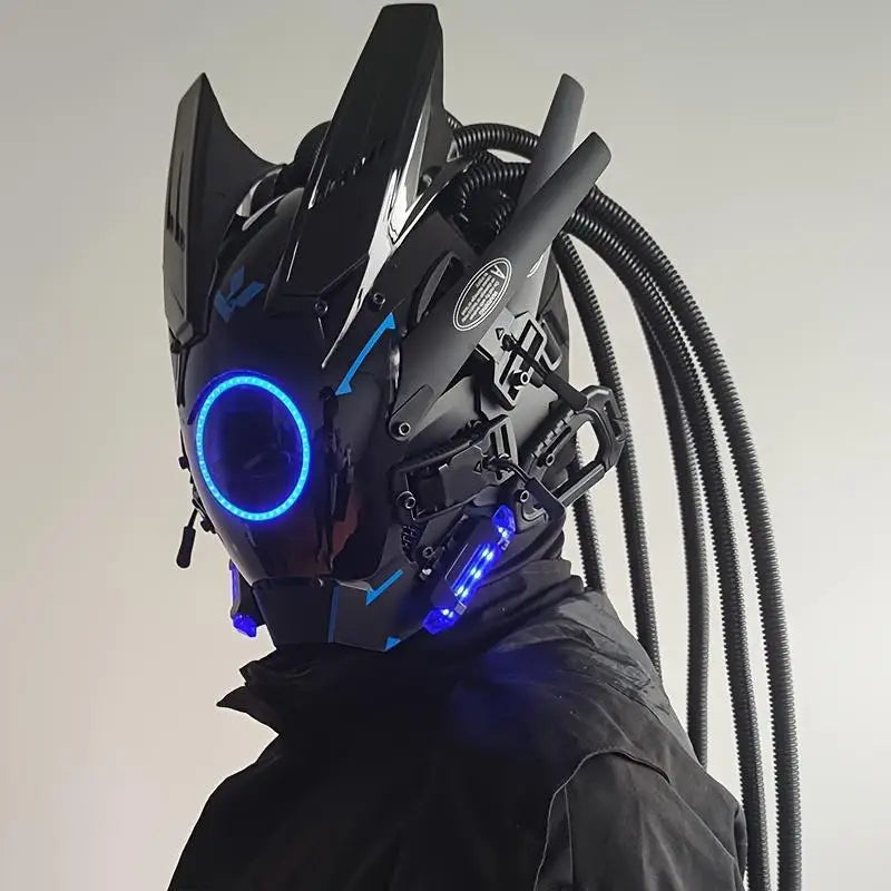 Cyber Led Helmet Mask Music-Reactive Futuristic Light-Up Face Cover Cosplay Party Club Rave Festival Usb Rechargeable Adjustable