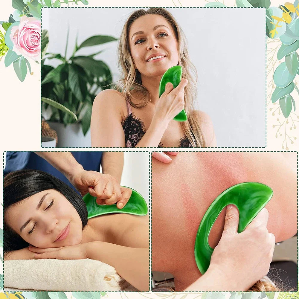 Gua Sha Massage Tool with Handle (Resin) Larger Guasha Scraping Tool for Back Neck Face Leg Massage, Lymphatic Drainage
