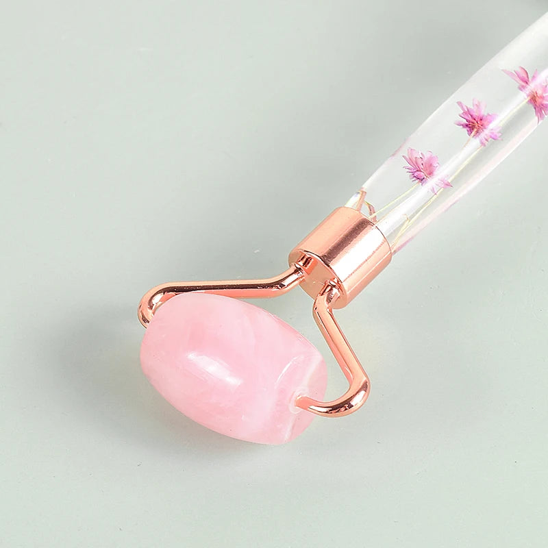 Natural Facial Massager Face Roller Gua Sha Scraper Double Heads Jade Stone Roller Skin Care Rose Quartz Massage for Face Body