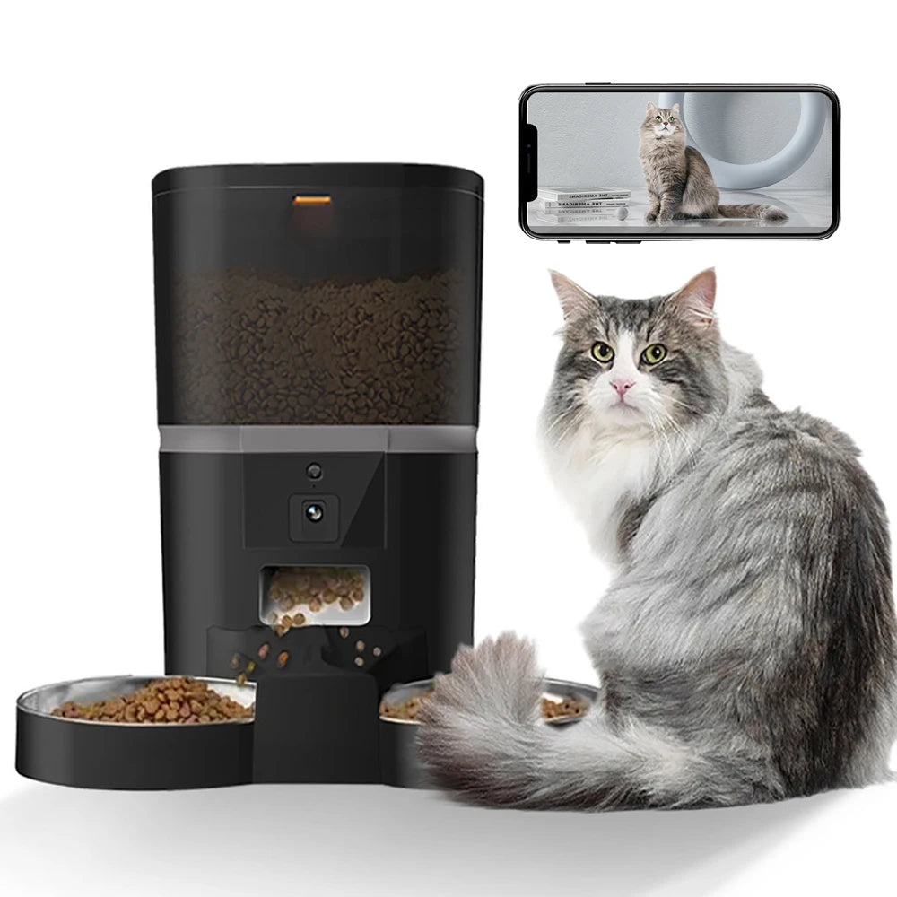 4L Smart 5v USB Automatic Cat Feeder With Camera Video Cat Dry Food Dispenser Pet Smart Voice Recorder Auto Feeder With Stainles