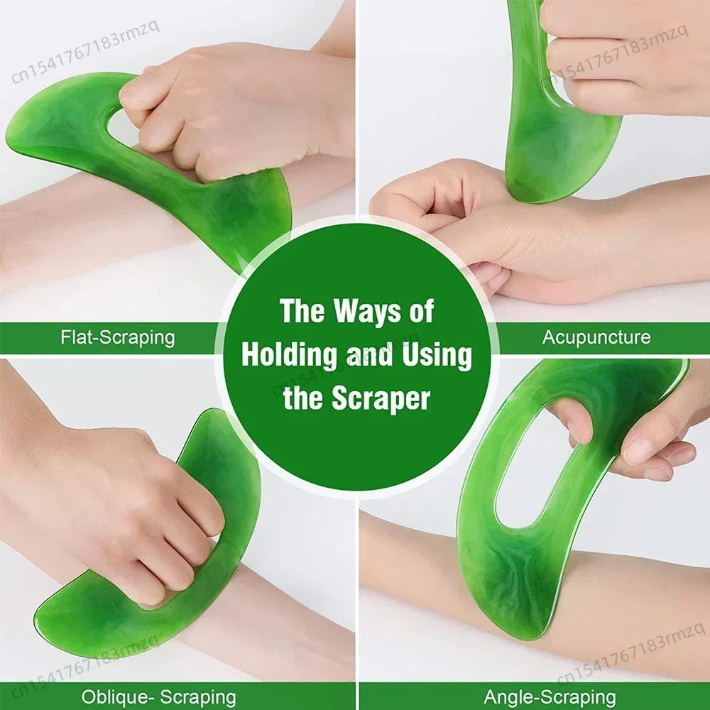 Gua Sha Massage Tool with Handle (Resin) Larger Guasha Scraping Tool for Back Neck Face Leg Massage, Lymphatic Drainage