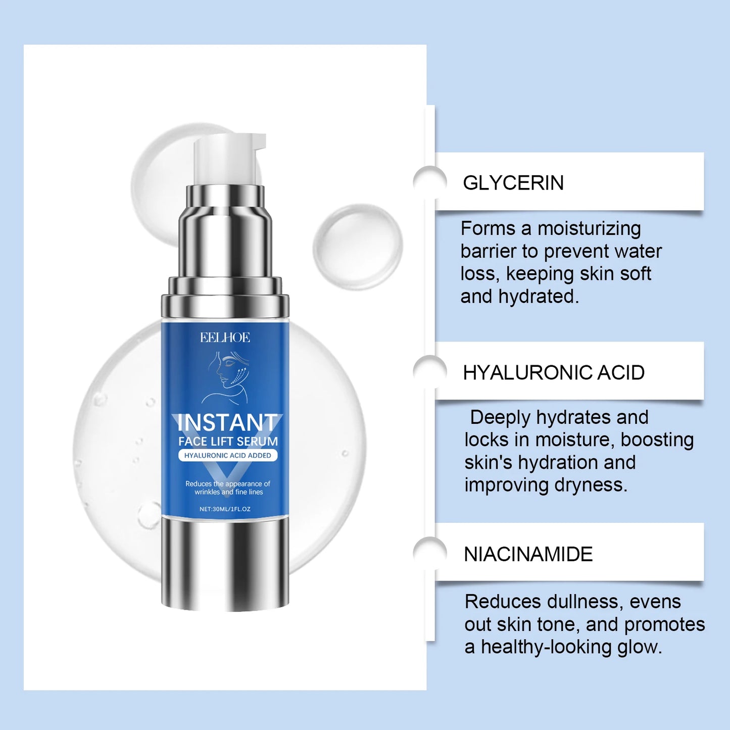 Hydrating Facial Serum with Glycerin for Dry Skin Deep Moisture Plumping Effect Smooth Radiant Skin Lightweight Fast Absorbing