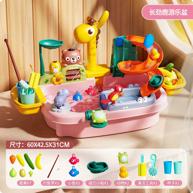 Children's kitchen toys electric fun water play water wash basin fishing dishwashing home role-playing baby early education toy