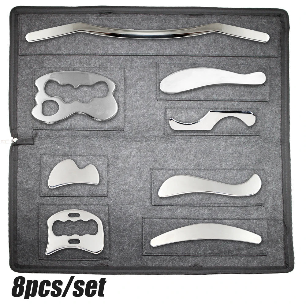 8Pcs/Set Stainless Steel Gua Sha Scraping Massage Tool Set IASTM Tools Great Soft Tissue Mobilization Tool for Home
