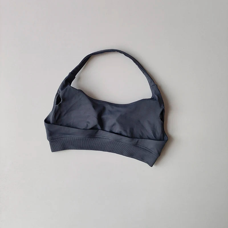 Sports Bra Women Shockproof Seamless Halter Top High Support Push-up Open Back Gym Wear Fitness Yoga Workout Underwear