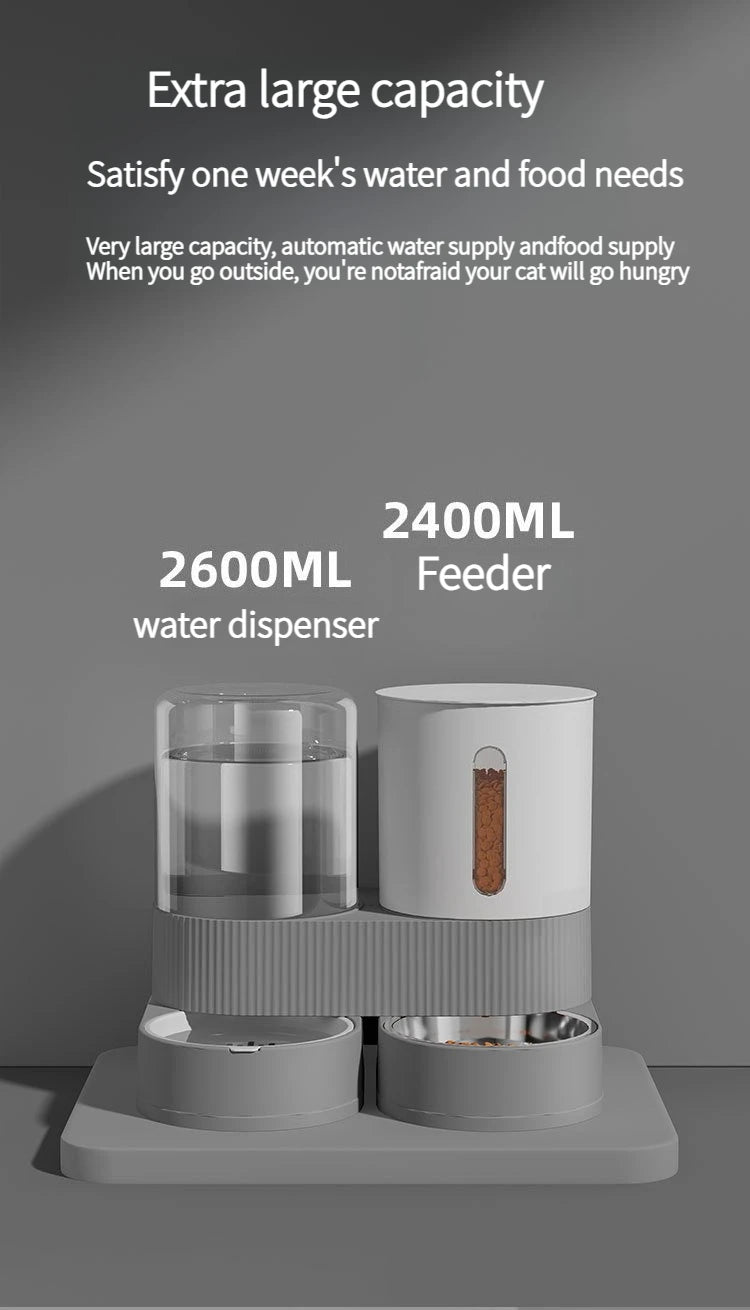 Automatic Pet Feeder and Waterer 2 in 1, Large Capacity Dry Wet Food Separate Dispenser with Timer, Smart Cat Bowl