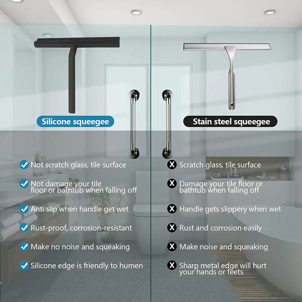 Shower Squeegee  for Glass Door Shower Wall Scraper Cleaner With Silicone Holder Bathroom Mirror Wiper Scraper Glass Cleaning