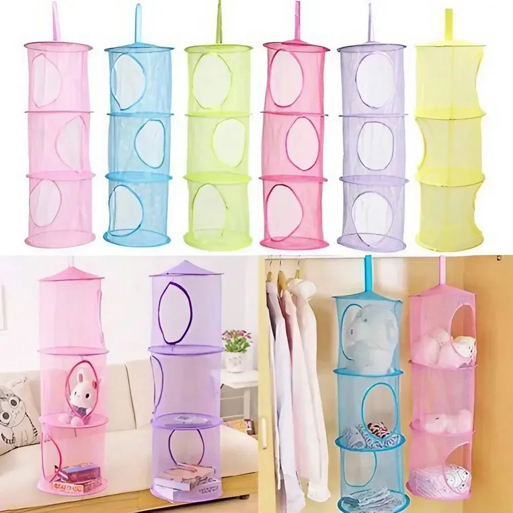 Cylindrical Multi Layer Hanging Wall Storage Organizer Toy Clothes Bag for Home Organization