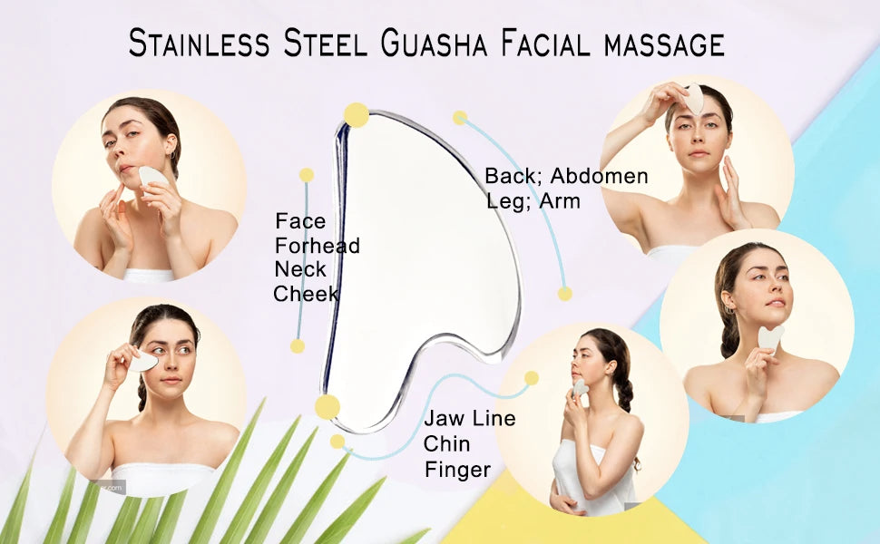 2025 New Gua Sha Facial Tools Scraping Massage Tool Stainless Steel SUS304 Smooth SPA Therapy For Face gua shua