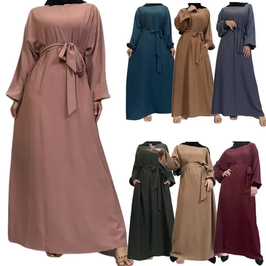 Modest for Muslim Women Casual Abayas Prayer Longue Maxi Dress Dubai Turkey Arabic Robe Belted Ramadan Eid Kaftan Islam Jalabiya