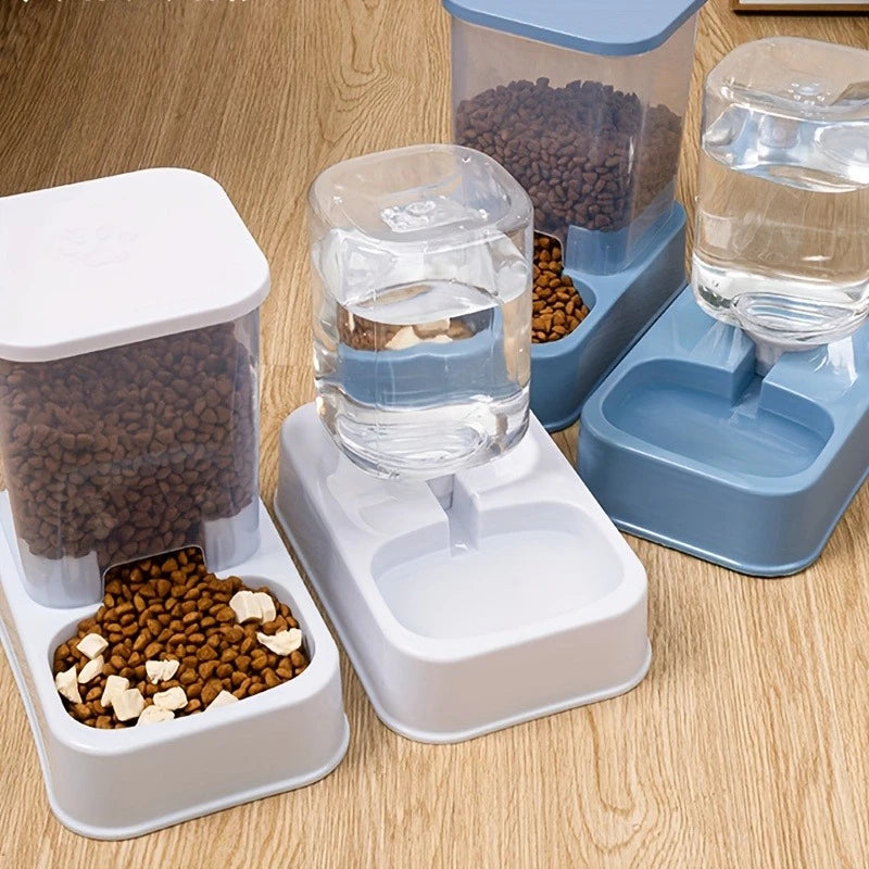 Automatic Cat and Dog Feeder with Drinker - Pet Food Bowl and Drinker Set,Smart Portion Control for Cat and Dog,Without Battery