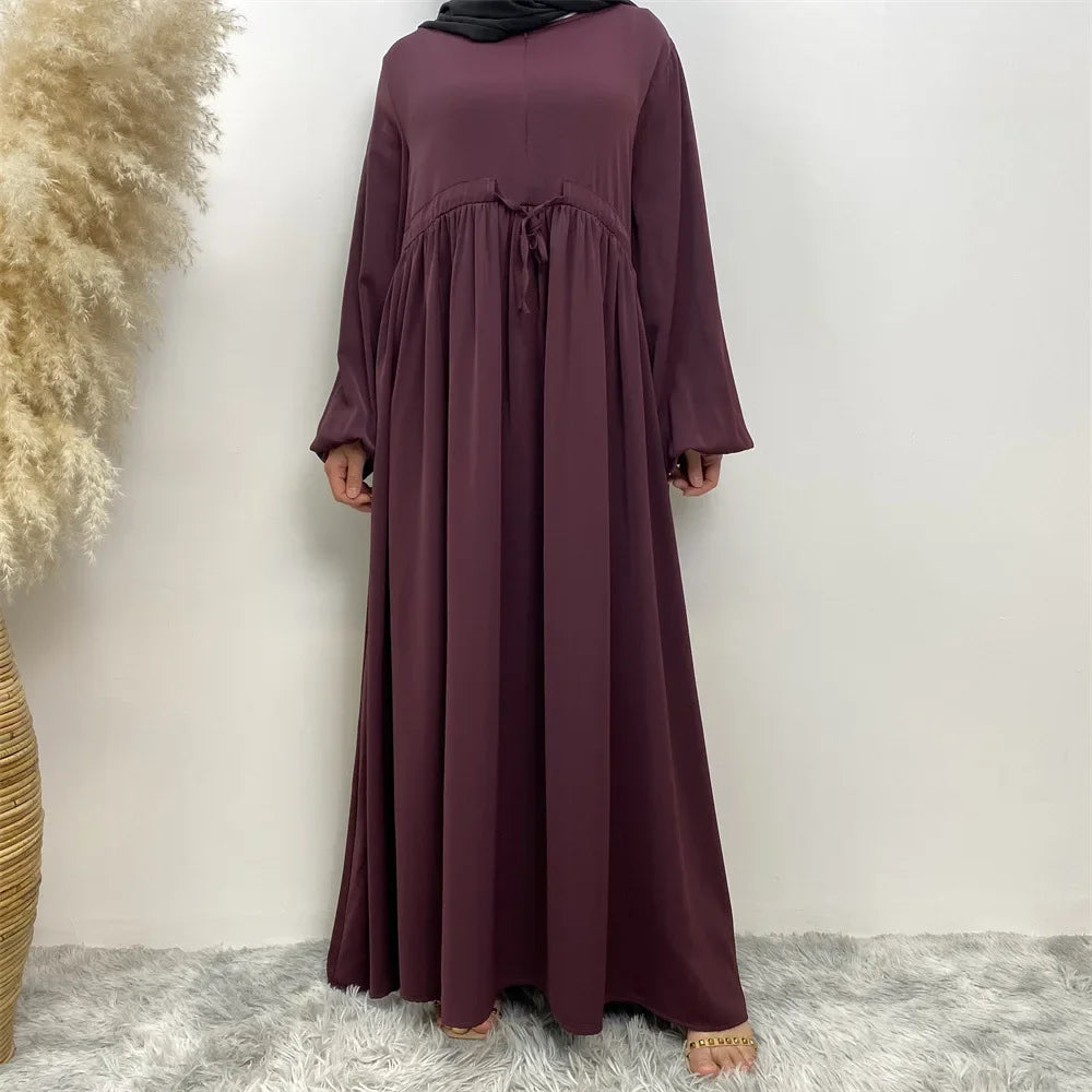 Modest Kaftan Muslim Women Puff Sleeve Dress Zipper Front Abaya Islam Clothing Arabic Robe Dubai Party Gown Eid Ramadan Jalabiya