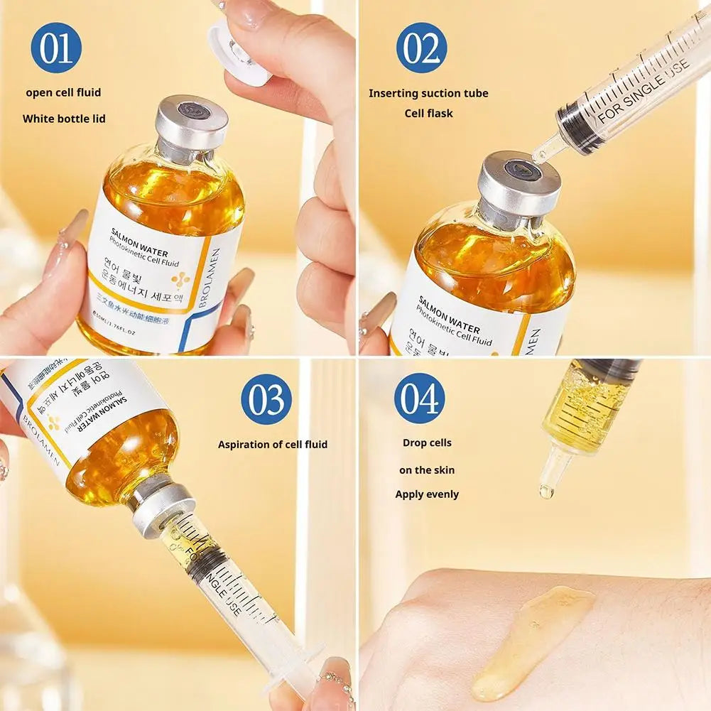 Salmon Oil Facial Serum Liquid Moisturizer Nourishing Repair Smooth Shrink Pore Hyaluronic Acid Face Care Serum 50ml+1ml