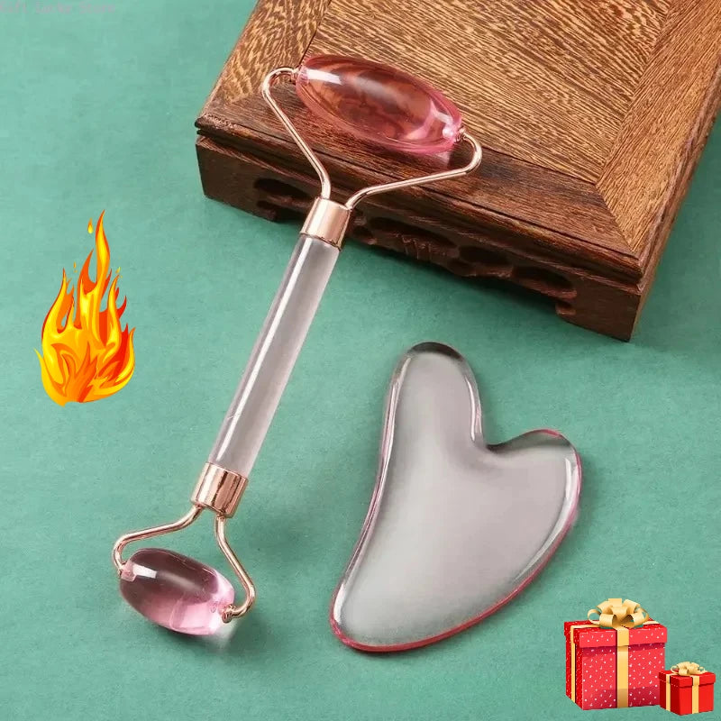 Gua Sha Massage Board for Face Rose Pink Guasha Set Plate Jade Face Massager Scrapers Tools for Face Neck Back Body