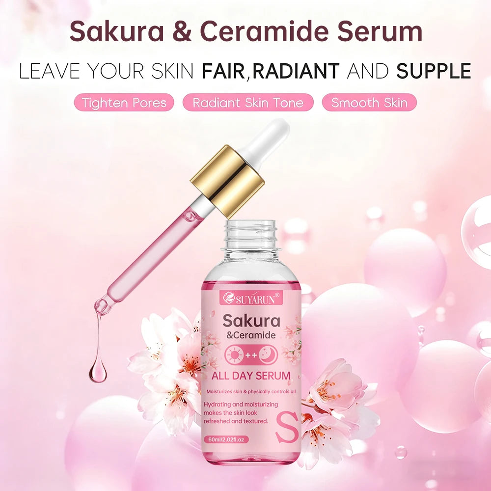 SUYARUN Sakura & Ceramide Essence Serum Anti-Aging Hydrating Facial Treatment for Glowing Skin.