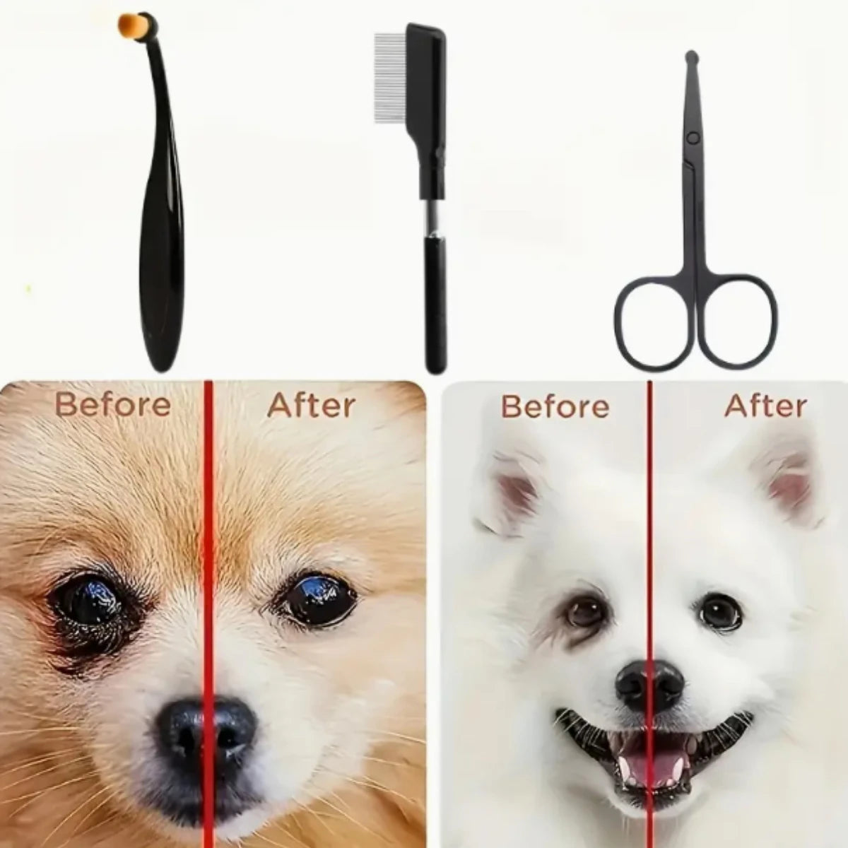 3pcs pet grooming kit, three-in-one scissors, comb and brush set | efficient dog tear stain cleaning and hair trimming tool