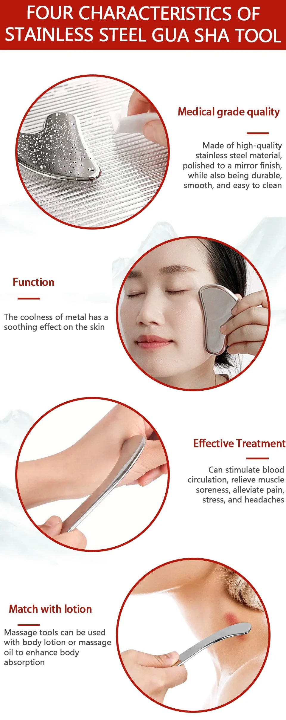 Stainless Steel Gua Sha Scraping Tool Guasha Massage Tool Set for Soft Tissue Scraping Used for Back, Legs, Arms,Neck,Shoulder