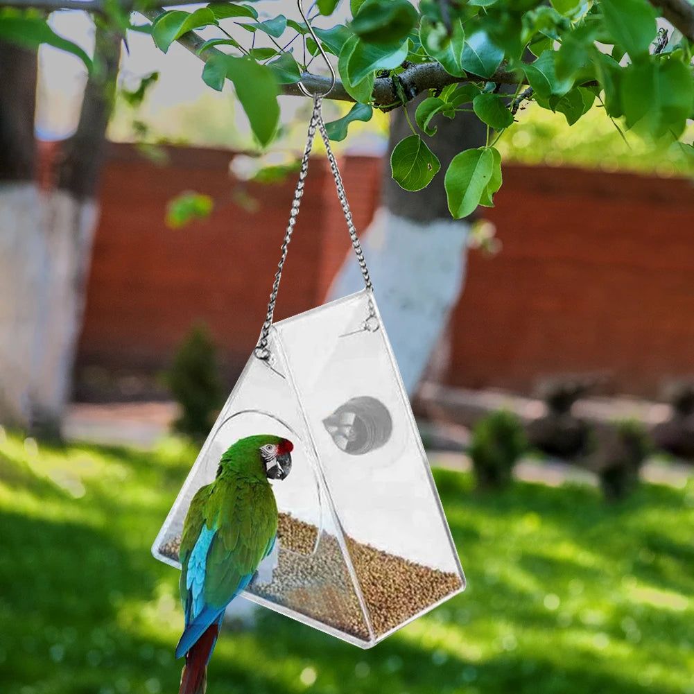Smart Feeding House Acrylic with Camera Home Pet Bird Feeder Transparent 1080P HD Easy Installation for Outdoor Garden