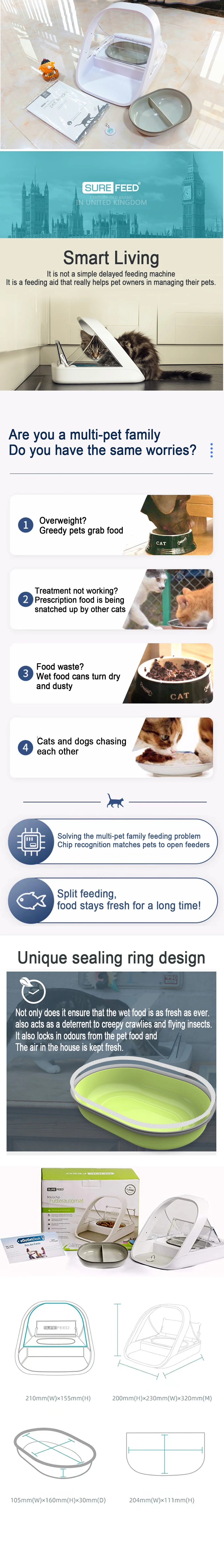 Anti-Snatch Smart Feeder no charging cable Surefeed UK Chip Recognition Sensor Automatic  Wet Food Fresh Pet Bowl Worm Proof