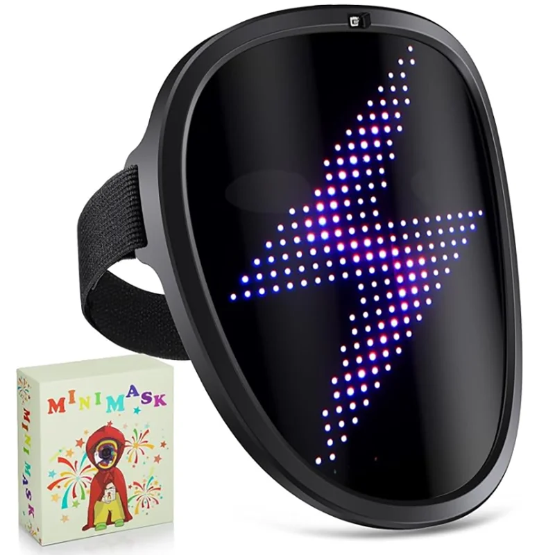 LED Mask with Gesture Sensing Children Electronic Light up Mask for Halloween Party Festival Performance Kids Luminous Mask