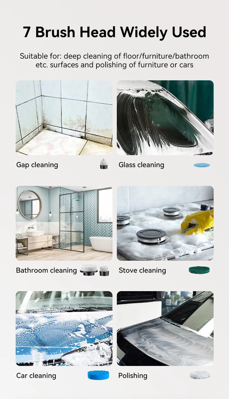 Cordless Electric Cleaning Brush 7-in-1 Bathroom Window Electric Spin Cleaner Kitchen Toilet  Automotive Household Rotate Clean