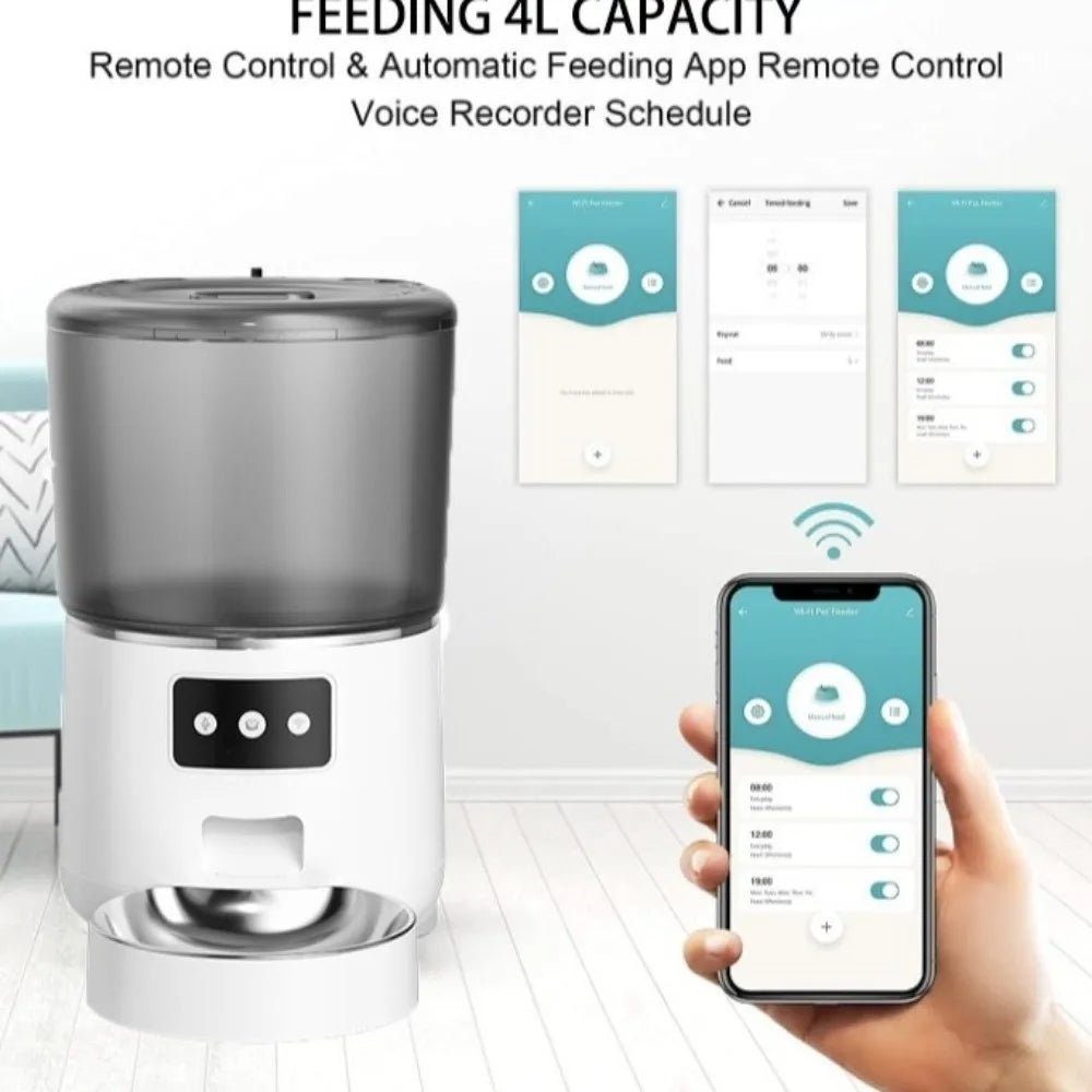 4L Smart Pet Feeder Timed Feeding Remote Control APP Control Feeder 9-Meal WIFI Enabled Cat Automatic Feeder For Cats Dogs